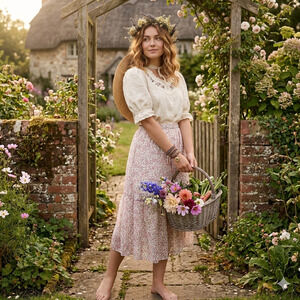 Long Mesh midi tiered Skirt Paisley peasant Cottagecore LG